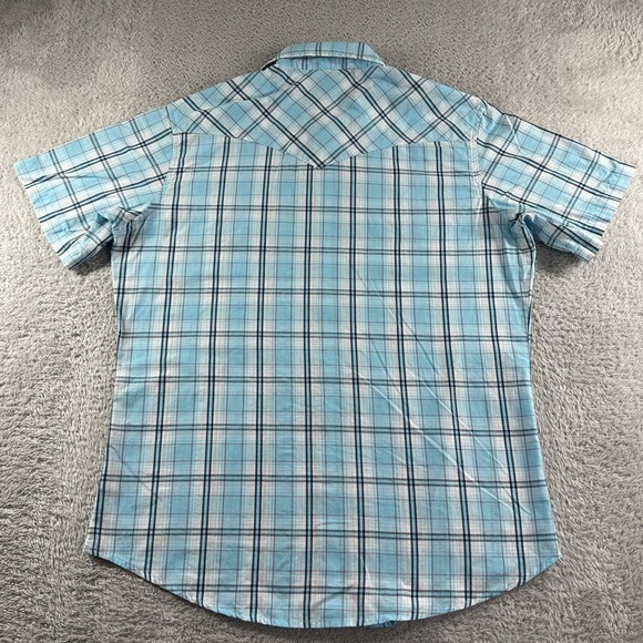 Wrangler Western Shirt Mens Large Blue Plaid Pearl Snap Button Up‎ Lightweight - Picture 8 of 9